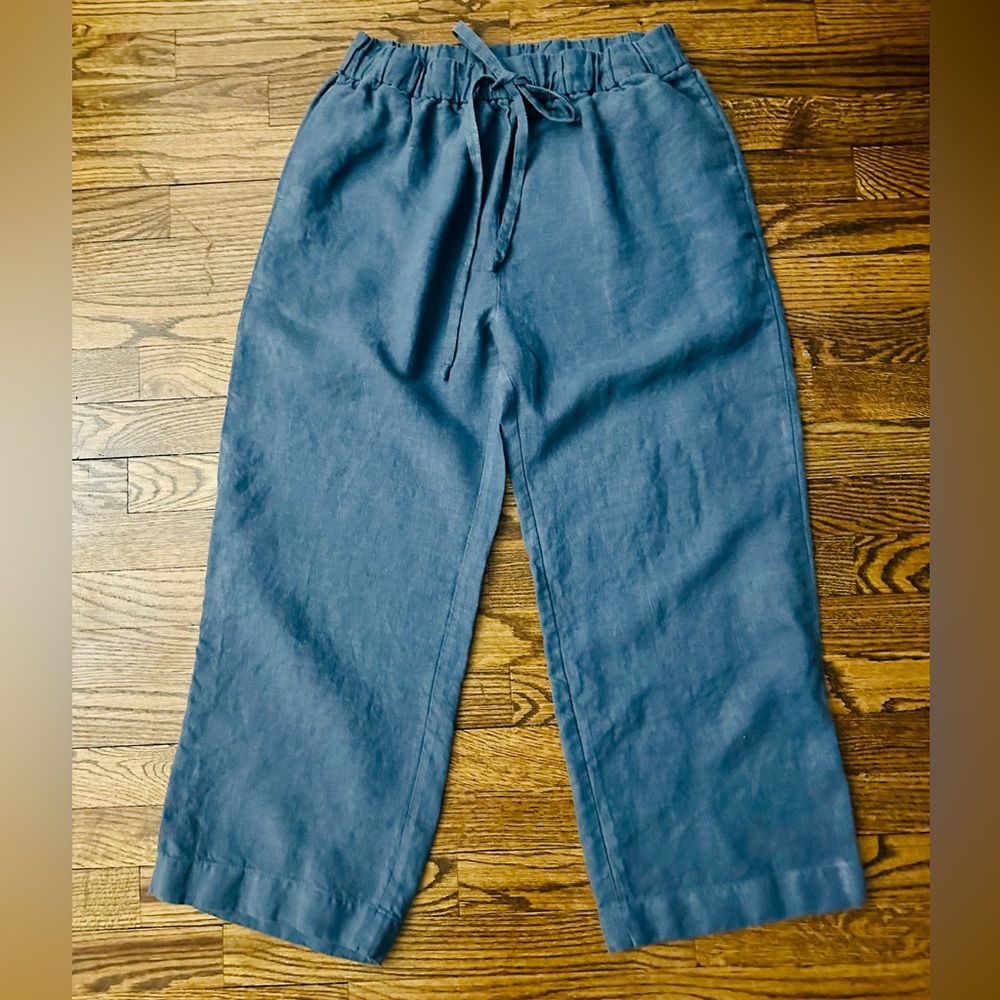 Woodlore 100% Linen Capri Pants Blue/Gray M